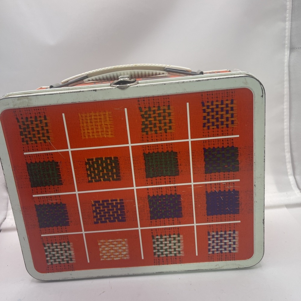 Vintage 1960's  Ohio Art Metal Red Plaid Threaded Basket Weave Lunch Box